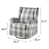 Grey and White Rolled Arm Swivel Chair with Glider B062P186522