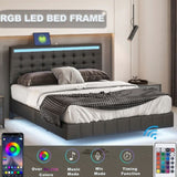 ZUN Queen Size Floating Bed Frame with LED Lights and USB Charging,Modern Upholstered Platform LED Bed WF308894AAB