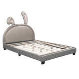 Full Size Upholstered Leather Platform Bed with Rabbit Ornament, Gray WF299139AAE