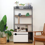 ZUN Cat Litter Box Enclosure with Shelves,Hidden Litter Box with Scratching Posts, litter box furniture W1687P165893