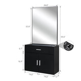 ZUN 15% E0 chipboard linen top 1 drawer 1 door with mirror Salon cabinet black 25921468