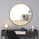 ZUN Tempered mirror 28" Wall Circle Mirror for Bathroom, Gold Mirror for Wall, 20 inch Hanging W1806P149707