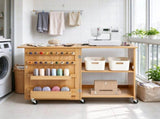 Multipurpose Folding Sewing Table, Compact Sewing Machine Cabinet with Wheels, Storage Shelves, 70833707
