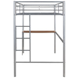 ZUN Twin Metal Loft Bed with Desk, Ladder and Guardrails, Loft Bed for Bedroom, Silver 26077732