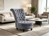 Grey Retro High Back Armless Royal Accent Chair Fabric Upholstered Tufted Seat for Living Dining And 66498578