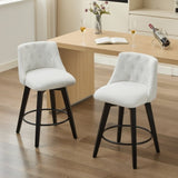 007-Swivel Counter Chairs, Modern Linen Fabric with Button-Tufted Backrest, Stylish Bar Stools, Set W2636P242111