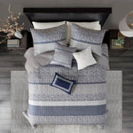 ZUN 6 Piece Reversible Jacquard Quilt Set with Throw Pillows Navy Full/Queen B03597589