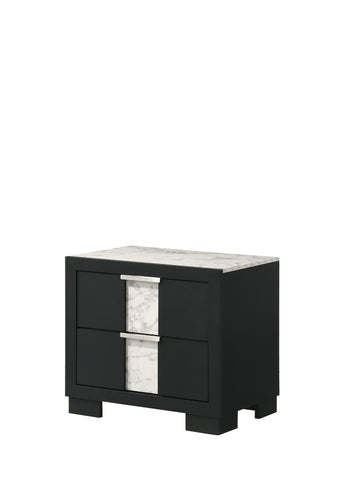 ZUN 1pc Contemporary Black Finish Nightstand Two Drawers Metal knobs Black White Bedroom Wooden B011P255209