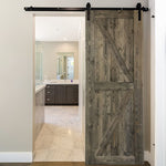 ZUN 30 in. x 84 in. Sliding Barn Door with 5FT Barn Door Hardware Kit & Handle ,K Frame,Solid Spruce 82569458