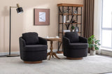 035-Boucle Fabric Swivel Accent Chair With Soild Wood Round Brown Base Leg,Black W527134465