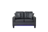 Genesis 55.5"W Black PVC Fabric Loveseat with LED Lights, USB Charger, Tufted Cushions B061P239125