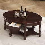 Vintage Oval Coffee Table with Drawer and Storage Shelf, Antique Cocktail Table in 45", French N735P277388D