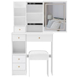 29.2" Small Size Left Drawer Desktop Vanity Table Cushioned Stool, Large Sliding, Touch Control, W3258P299611