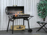 30" Portable Barrel Charcoal BBQ Grill, Steel Outdoor Barbecue Smoker with Storage Shelf, Wheels for 35203381