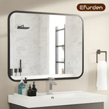 Black Bathroom Wall Mirror for Over Sink 40" 32" Rectangle Vanity Mirror with Round Corner for T3177P296179