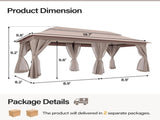 Patio Gazebo 10'x20', Outdoor Heavy Duty Party Tent Shelter With Double Roofs, Mosquito Nettings And 78464033