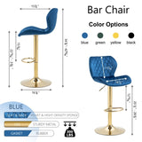 ZUN Dark Blue Velvet Adjustable Swivel Bar Stools Set Of 2 Modern Counter Height Barstools With Golden W1516P183240