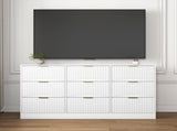 White 9 Drawer Dresser, 63" Large Deep Chest of, Wooden Dresser Storage Cabinet with 9 W409P307539