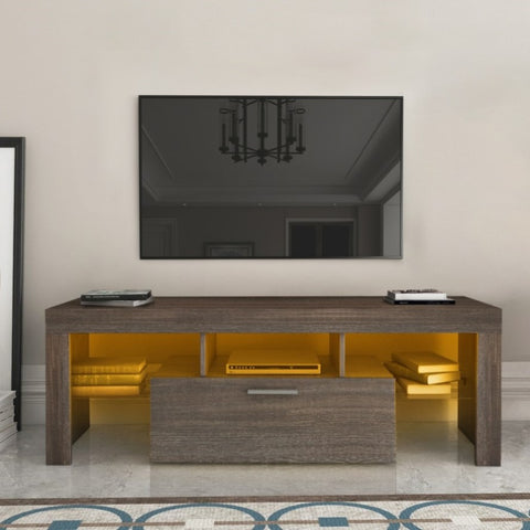 ZUN 20 minutes quick assembly brown simple modern TV stand with the toughened glass shelf cabinet 70057918