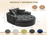 Oversized Dark Gray Round Chaise Lounge Sofa, Upholstered Lounge Chair with 3 Pillows, Boneless Sofa W6167P542349