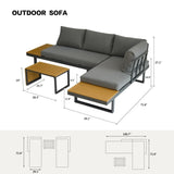 ZUN Aluminum Patio Furniture Set, Outdoor L-Shaped Sectional Sofa with Plastic Wood Side Table and Soft 68920924