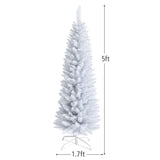5 Feet White Artificial Christmas Pencil Tree with Folding Metal Stand 08228370