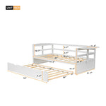 ZUN Twin Size Daybed with Trundle and Foldable Shelves on Both Sides,White 35819101