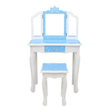Children's Wooden Dressing Table Three-Sided Folding Mirror Dressing Table Chair Single Drawer Blue 02718254