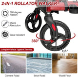 2-in-1 Rolling Walker & Wheelchair 6-Position Height Adjustment , 8" PVC Wheels, Folding 46860865