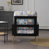 Retro Low Back Floral Print Velvet Accent Armchair with Gold Metal Legs & Rubberwood Frame, Wide N817P237961B