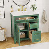 30-Inch Green Bathroom Vanity with Ceramic Sink and Ample Storage - Ideal Choice for Small Bathrooms WF324690AAF