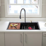 ZUN Kitchen Sink Flying rain Waterfall Kitchen Sink Set 30"x 18" 304 Stainless Steel Sink with Pull Down W1225102398