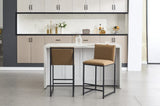 Counter Height Bar Stools Set of 2, Upholstered Linen Bar Chairs, Metal Footrest and Frame for W1249P257009