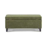 Storage Ottoman with Flip-Top Lid, Easy Assembly, Boucle Fabric & Birch Wood Legs, Green N779P291641G