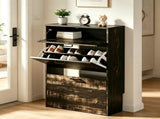 2-Door 1-Drawer MDF Shoe Cabinet 25*9.45*37in Black Oak 44556483