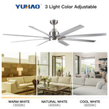 ZUN Smart 72" Integrated LED Ceiling Fan with Silver Blades in Brushed Nickel Finish W1367121902