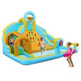 ZUN Inflatable castle for children with inflator 450W, slide, jump area, climbing wall, 395 x 350 x 260 48941692