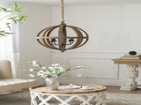 4 - Light Wood Chandelier, Hanging Light Fixture with Adjustable Chain for Kitchen Dining Room Foyer W2078138926