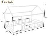 Twin Size Floor Wooden Bed with House Roof Frame, Fence Guardrails,White W1858P389938