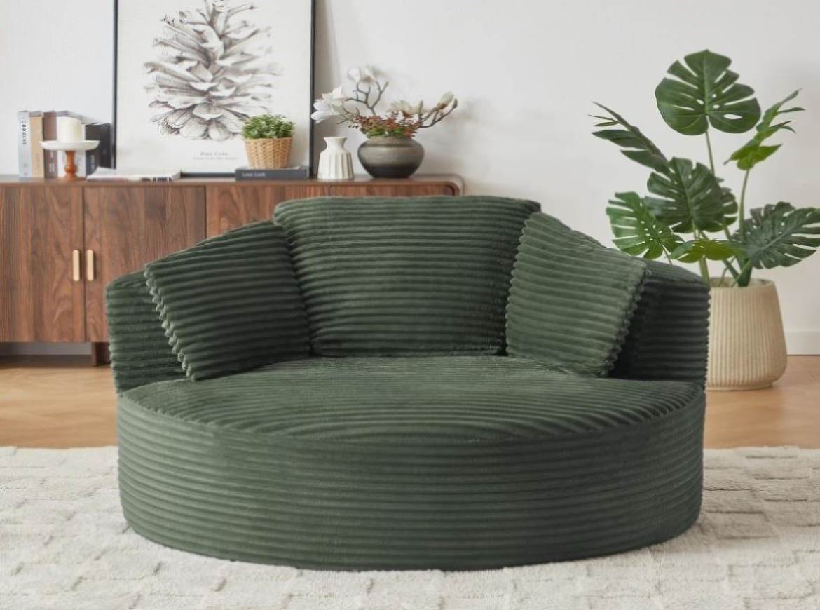 Compressible Corduroy Round Chair with Cushioned Backrest - Modern Com ...