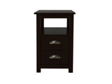 End Table Narrow Nightstand With Two Drawers And Open Shelf-Brown 37806637