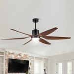 ZUN 66" Vintage Ceiling Fan Lighting with Brown Blades in Integrated LED 37764627