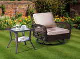 Outdoor Wicker Side Table, Rattan End Table with Glass Top, Patio Coffee Bistro Table for Indoor 75923325