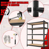 5 Tier Storage Rack, Adjustable Height Shelving, Warehouse Supermarket Basement Storage, Black 10889298