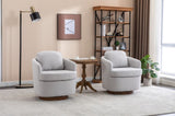 035-Boucle Fabric Swivel Accent Chair With Soild Wood Round Brown Base Leg,Light Gray W527134463