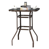 ZUN Wrought Iron Glass High Bar Table Patio Bar Table Brown 75817084