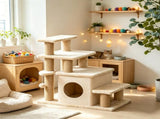 Adjustable Cat Stairs Scratching Post & Toy Ball, 3/4-Step Design, for Bed & Sofa, Beige 36219736