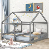 Twin Size House Platform Beds,Two Shared Beds, Gray WF296300AAE