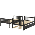 ZUN Twin Over Twin Bunk Beds with Trundle, Solid Wood Trundle Bed Frame with Safety Rail and Ladder, W50440571