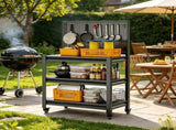 Outdoor Grill Cart Table with Pegboard, Indoor and Outdoor Pizza Oven Table with Lockable 91535254